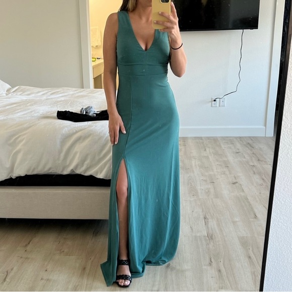 New NWT Birdy Grey “Shamin” Long Crepe Gown Maxi Dress Sea Glass GreenSleeveless - Picture 8 of 12